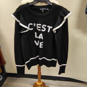 Karl Lagerfeld Black Sweater with White Accents